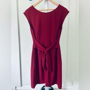 LOFT Burgundy Tie-Waist Capped Sleeve Dress with Pockets! Size- 6P